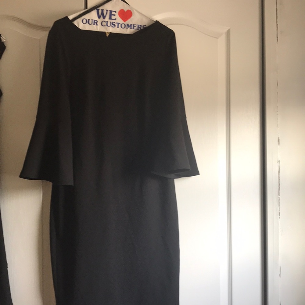 Calvin Klein black rayon dress w trumpet sleeve